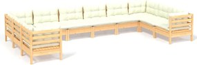 vidaXL Set mobilier grădină cu perne crem, 10 piese, lemn masiv de pin
