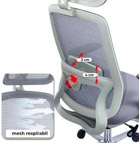 Scaun birou ergonomic gri din mesh respirabil și brațe 3D reglabile OFF 403