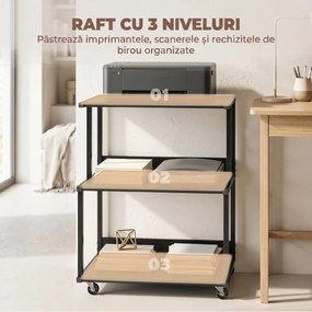 HOMCOM Suport pentru Imprimantă cu 3 Niveluri, Tavă Industrială Metalică pentru Birou, Negru | Aosom Romania