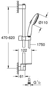 Grohe Tempesta 110 Set dus cu bara 60 cm si savoniera 3 jeturi, crom