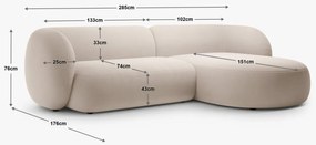 Coltar Kate 3 locuri catifea Salvador L285 cm