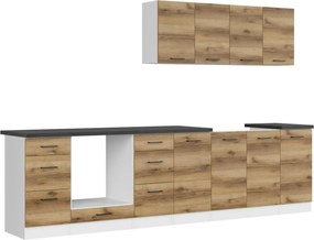 Set bucatarie JUNONA LINE, stejar delano/alb, PAL, 300 cm, cu blat neg