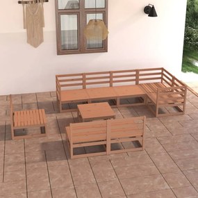 3075632 vidaXL Set mobilier de grădină, 9 piese, maro miere, lemn masiv de pin