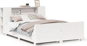 vidaXL Cadru de pat fără saltea, alb, 135x190 cm, lemn masiv de pin