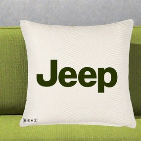 Perna Personalizata cu emblema Jeep, 40x40 cm, Crem Reliefat, Husa Detasabila, Perna Inclusa, BEKZ®