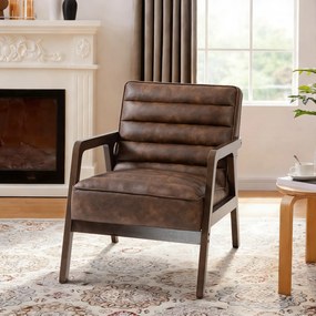 HOMCOM Fotoliu pentru living, fotoliu suplimentar tapițat din PU cu șezut lat, pernă groasă și structură din lemn masiv, maro | Aosom Romania