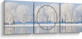 Tablou cu peisaj de iarnă (cu ceas) (90x30 cm)