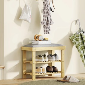 HOMCOM Bancă pentru încălțăminte din bambus, raft pentru încălțăminte cu 3 niveluri, stil scandinav, 60 x 29 x 49 cm, lemn natural | Aosom Romania