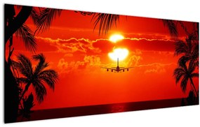 Tablou - apus de soare cu avion (120x50 cm)