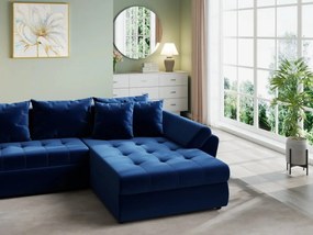 Colțar extensibil dumonde cu ladă de depozitare si sezut confortabil din spuma high-density, Loana U Royal Blue 355x185 cm