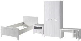 Set Mobilier Cameră Copii ERIK: Pat 90x200 cm, Dulap 2 Uși, Birou și Noptieră, Alb – Vipack