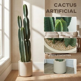 HOMCOM Plantă artificială cactus cu 3 tulpini din EVA, cu ghiveci din PP, decor pentru living, 25 x 25 x 111 cm, verde | Aosom Romania