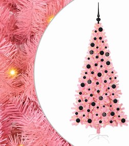vidaXL Brad de Crăciun cu 300 LED cu suport Roz 180 cm PVC