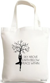 Sacosa de Panza pentru Cumparaturi, Geanta Tote Yoga Sky above earth peace within, 38x34.5 cm, Alba, BEKZ®