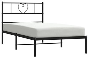 Cadru de pat metalic cu tablie, negru, 90x190 cm
