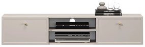 Comodă TV suspendată Lorini 150 cm cu sertare - culoare cașmir / mânere aurii
