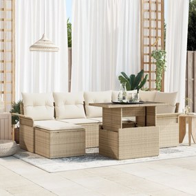 vidaXL Set de canapele pentru grădină cu pernă 7 pcs Bej Rattan poli