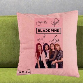 Perna Personalizata K-pop BLACKPINK Semnaturi si Foto, 40x40 cm, Roz, Husa Detasabila, Perna Inclusa, BEKZ®