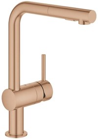 Grohe Minta Baterie chiuveta bucatarie monocomanda cu dus extractibil, pipa L, cupru mat (brushed warm sunset)