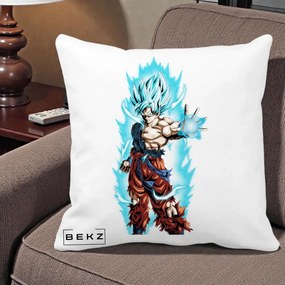 Perna Personalizata Dragon Ball Goku Ultra Instinct Blue, 40x40 cm, Alba Mata, Husa Detasabila, Perna Inclusa, BEKZ®