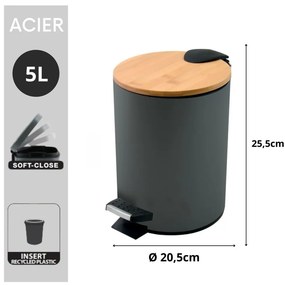 Coș de gunoi gri închis cu pedală din oțel 5 l Adonis – Spirella