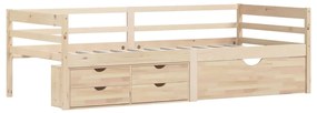 Cadru de pat cu sertare si dulap, 90x200 cm, lemn masiv de pin Maro