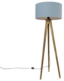 Lampă tripod rustică vintage din lemn cu abajur albastru deschis 50 cm - Tripod Classic