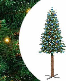 vidaXL Brad de Crăciun subțire Verde 210 cm PVC și lemn de PIN masiv