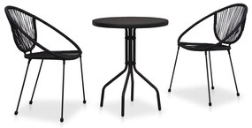 48567 vidaXL Set mobilier de bistro, 3 piese, negru, ratan PVC