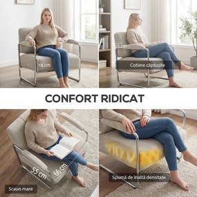 HOMCOM Fotoliu de Living cu Șezut Gros, Spațios, Cusături Duble, Fotoliu pentru Dormitor în Chenille Moale, Ușor de Asamblat, Cadru din Oțel, pentru Living, Birou, Bej | Aosom Romania