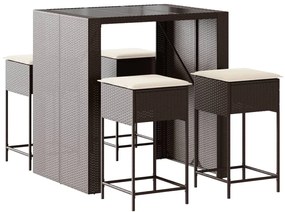 3261506 vidaXL Set mobilier bar de grădină cu perne, 5 piese, maro, poliratan