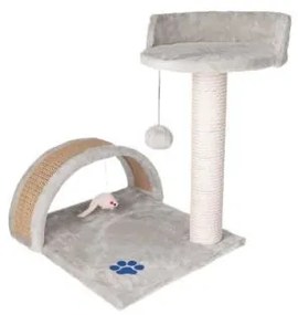 Ansamblu de joaca pentru pisici, cu pat, ciucure si soricel, gri, 40x36x50 cm