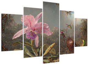 Tablou - Martin Johnson Heade, Cattleya Orchid and Three Hummingbirds, reproducere (150x105 cm)