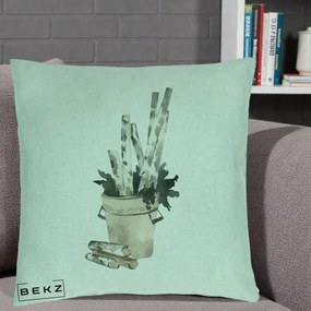 Perna Decorativa Butuci de Mesteacan Watercolor, 40x40 cm, Verde Menta, Husa Detasabila, Perna Inclusa, BEKZ®