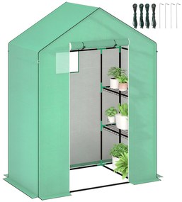 Outsunny Seră cu rafturi, Mini-seră, rezistentă la UV, fereastră de plasă, ușă cu fermoar, 143L x 74W x 190H cm, Verde | Aosom Romania