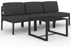 Set mobilier de gradina cu perne, 4 piese, antracit, aluminiu 3x mijloc + masa, 1