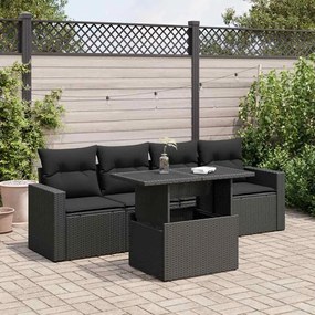 3326236 vidaXL Set mobilier de grădină cu perne, 5 piese, negru, poliratan