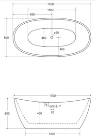 Cada baie freestanding ovala, acril, 170 x 80 cm, Besco Ayla