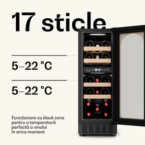 Klarstein Vinovilla Victoria 17 Duo frigider de vin, 2 zone de răcire, Control tactil, 17 sticle, 4 rafturi
