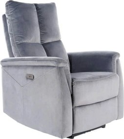 Fotoliu recliner NEPTUN, gri, stofa catifelata/metal, 76x94/160x96 cm