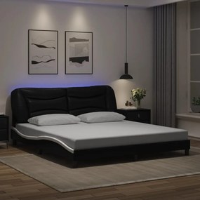 3213953 vidaXL Cadru de pat cu LED, negru și alb, 180x200 cm, piele ecologică