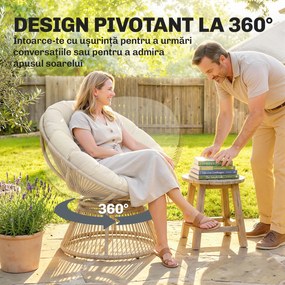 Outsunny Fotoliu Papasan Rotativ 360° Moon Chair cu Pernă pentru Interior/Exterior, Crem Alb | Aosom Romania