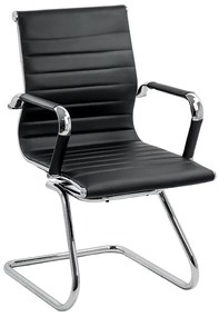 Scaun vizitator negru OFF 806 din piele ecologică și cadrul cromat cu mânere metalice