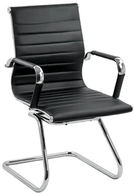 Scaun vizitator negru OFF 806 din piele ecologică și cadrul cromat cu mânere metalice