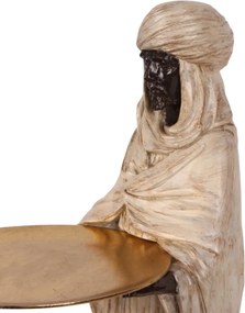 Statuetă decorativă din polirășină, crem și auriu, siluetă maură cu tavă, pe soclu negru, 51 x 18,5 x 17 cm, „Alhambra”
