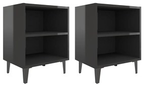 805812 vidaXL Noptiere cu picioare metal 2 buc negru extralucios 40x30x50 cm