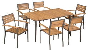 vidaXL Set mobilier de exterior, 7 piese, lemn masiv de acacia și oțel