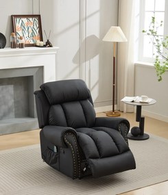 Fotoliu Masaj si Incalzire, Recliner, suport picioare extensibil, Air PU Premium, Negru