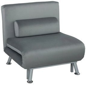 HOMCOM Fotoliu pliabil cu funcție de pat, fotoliu relaxabil pliabil în imitație de catifea, Spătar ajustabil în 5 poziții, 75 x 70 x 75 cm, Gri | Aosom Romania