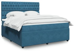 vidaXL Pat box spring cu saltea, albastru închis, 180x200 cm, catifea